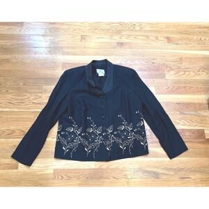 VTG Lady Carol of New York Vintage Black Beaded Floral Embroidered Jacket Sz L